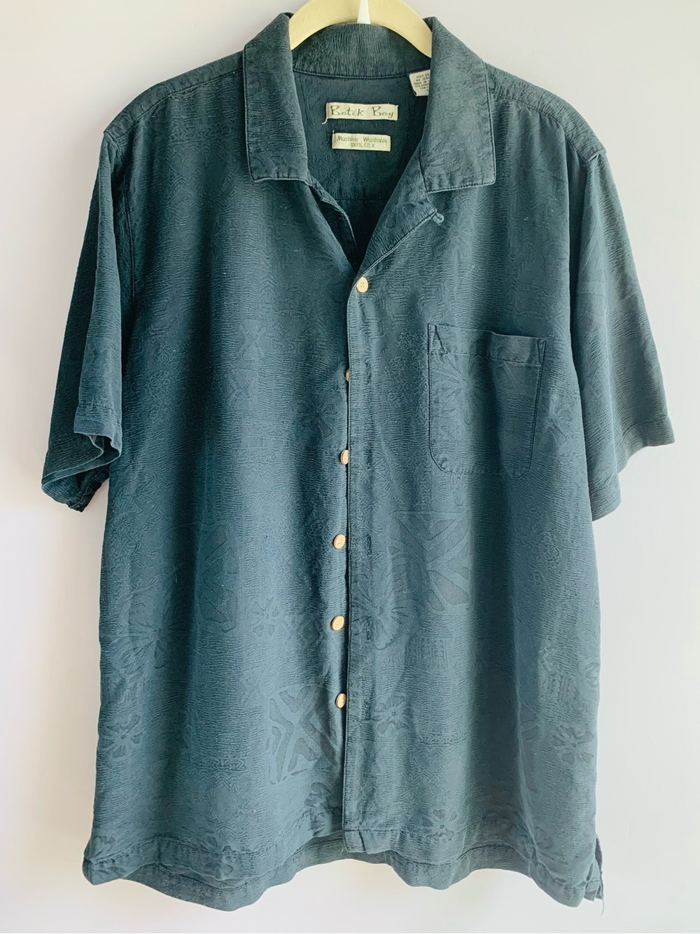 Mens Short Sleeve Shirt Black Silk Tropical Casual Vacation Weekend EUC Medium